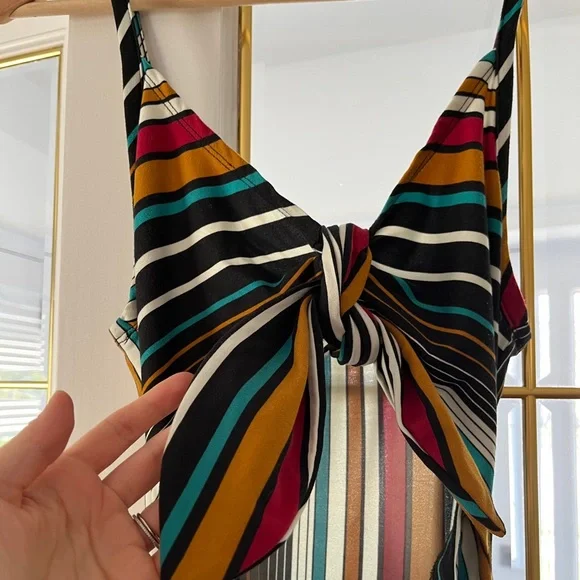 Striped Multi-Color Maxi Dress with Front Knot Detail - Picture 4 of 6